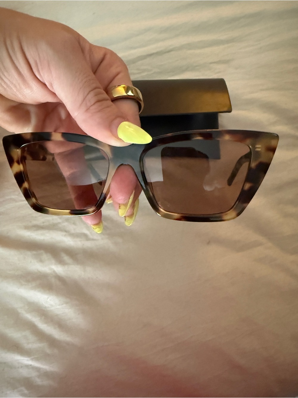 Saint Laurent Mica Tortoiseshell Sunglasses and Case - Picture 7 of 11